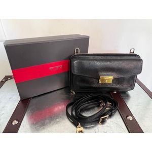 TUMI LARKIN Stockton Black Pebbled Leather Crossbody Phone Wallet Gold Hardware